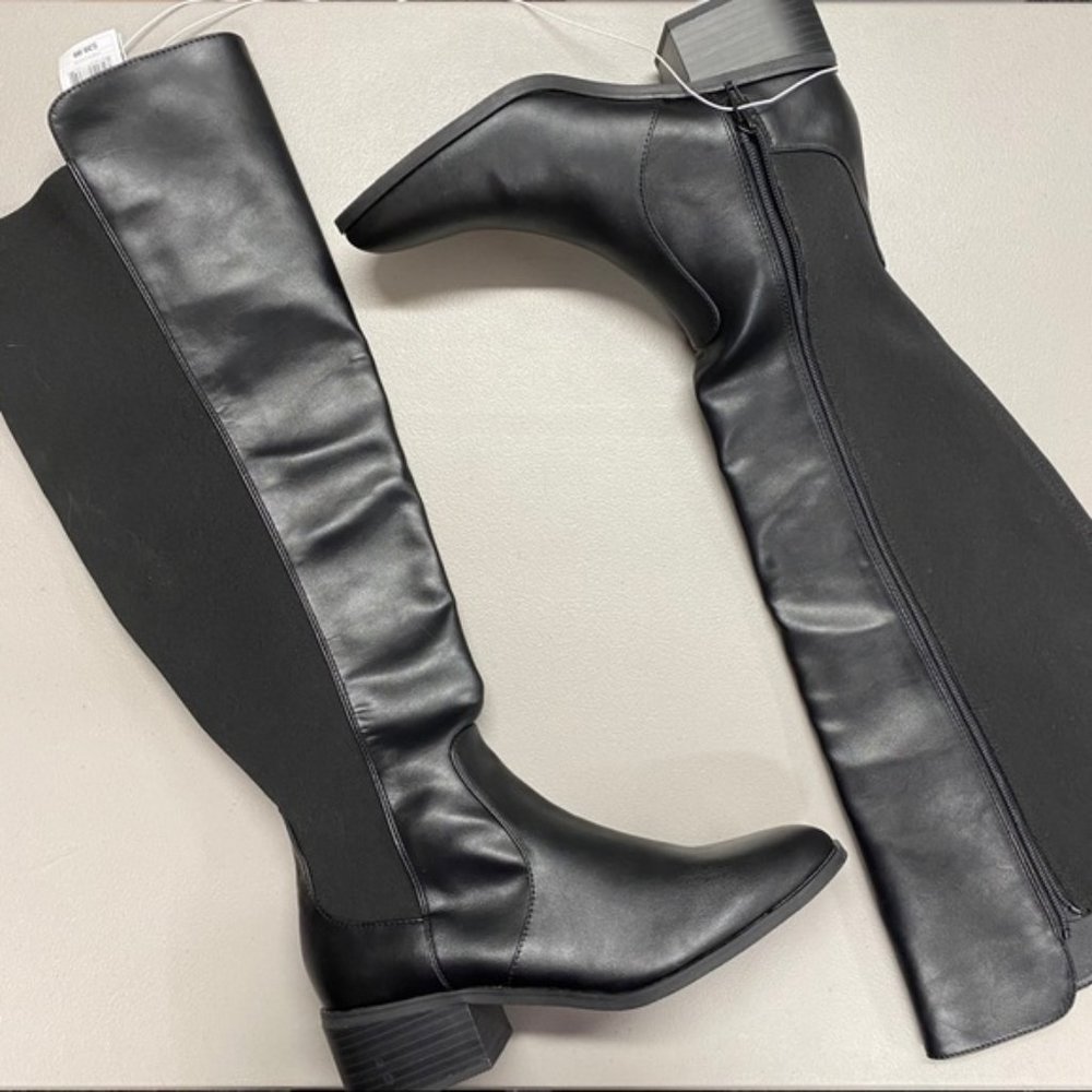 A New Day Boot Faux Leather Block Heel Knee High
